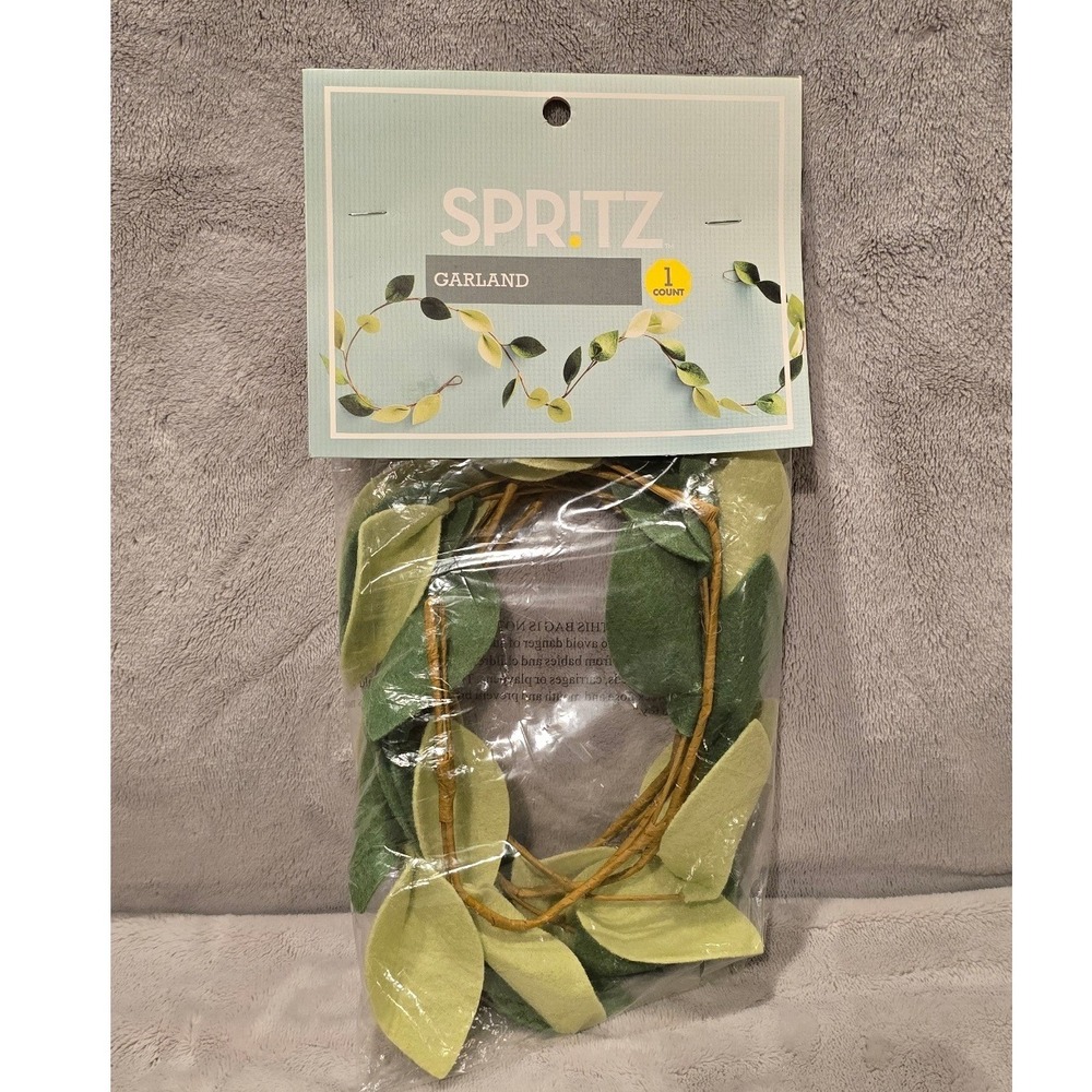 Spritz Green Felt Leaf Garland Indoor Decorative Vine Botanical Decor New